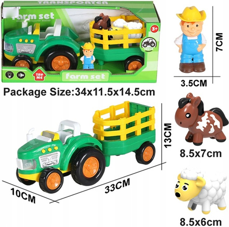 Traktor ciąnik z farmerem zwierzęta ŚWIATŁA DŹWIĘKI 33cm zabawa na wsi