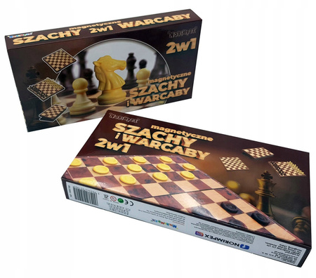 2w1 Szachy warcaby magnetyczne 25x25 cm plansza składana gra rodzinna
