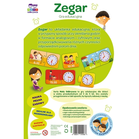 OUTLET ZEGAR GRA DLA DZIECI PLANSZOWA EDUKACYJNA RODZINNA NAUKA Mały Odkrywca 3+