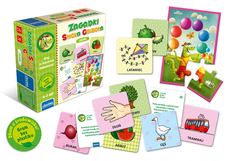 Zagadki smoka Obiboka zielone gra z zagadkami dla dzieci logiczne myślenie