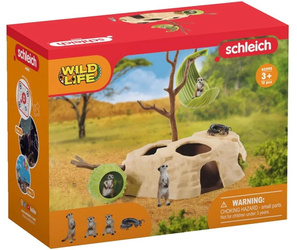 Schleich 42595 SURYKATKA BAZA +DUŻO surykatek skolopendra figurki PREMIUM