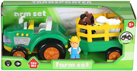 OUTLET Traktor ciąnik z farmerem zwierzęta ŚWIATŁA DŹWIĘKI 33cm zabawa na wsi