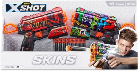 ZESTAW WYRZUTNI X-SHOT SKINS FLUX 2x pistolet +16x strzałki Graffiti +Ninja