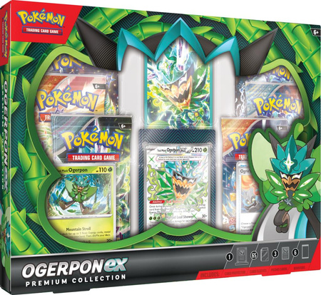 Ogerpon Ex PREMIUM Box Pokemon TCG karty ORYGINALNE DUŻY ZESTAW KART 6 boosterów