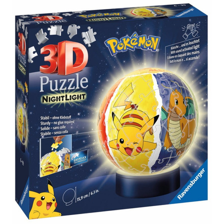 POKEMON LAMPKA NOCNA ŚWIECĄCA KULA Puzzle 3D PIKACHU LED ORYGINALNA