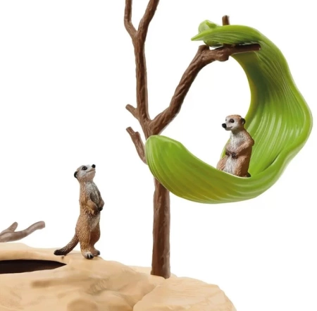 Schleich 42595 SURYKATKA BAZA +DUŻO surykatek skolopendra figurki PREMIUM
