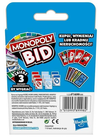 OUTLET MONOPOLY BID HASBRO gra planszowa karciana karty dla dzieci POLSKA