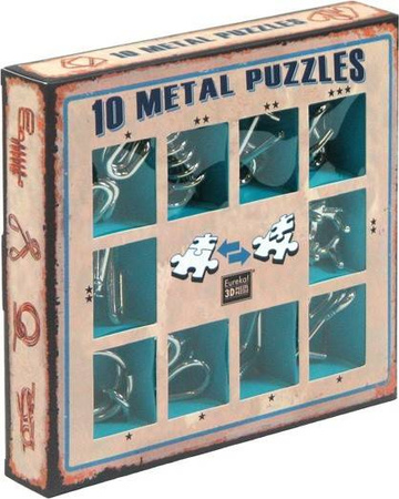10 ŁAMIGŁÓWEK METALOWYCH niebieski zestaw Metal Puzzles łamigłówki metalowe