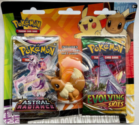 EEVEE FIGURKA GUMKA 2x BOOSTER karty POKEMON Evolving Skies Astral Radiance