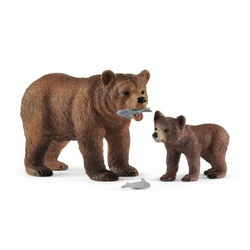 SCHLEICH 42473 4w1 NIEDŹWIEDŹ GRIZZLY +niedźwiadek +ryby figurki premium
