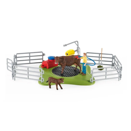 Schleich 42529 MYJNIA DLA ZWIERZĄT Figurki krowy ogrodzenie farma zestaw