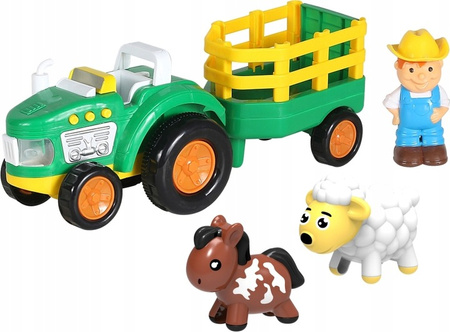 Traktor ciąnik z farmerem zwierzęta ŚWIATŁA DŹWIĘKI 33cm zabawa na wsi