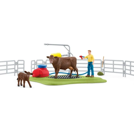 Schleich 42529 MYJNIA DLA ZWIERZĄT Figurki krowy ogrodzenie farma zestaw