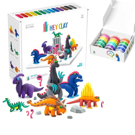 Hey Clay MEGA ZESTAW Masa Plastyczna DINOZAURY Akcesoria +18 KUBECZKÓW HIT