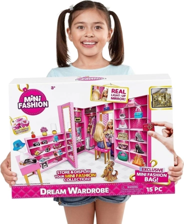 OUTLET SZAFA MARZEŃ LALKI zestaw dla lalek MEBLE LUSTRO ZŁOTA TOREBKA 15 elementów