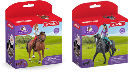 2x Schleich KOŃ 2x FIGURKA HANNAH LISA 2x UZDA SIODŁO KASK KONIE HORSE CLUB