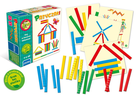 Patyczaki ze smokiem obibokiem gra dla przedszkolaków układanie kształtów