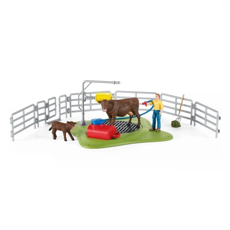 Schleich 42529 MYJNIA DLA ZWIERZĄT Figurki krowy ogrodzenie farma zestaw