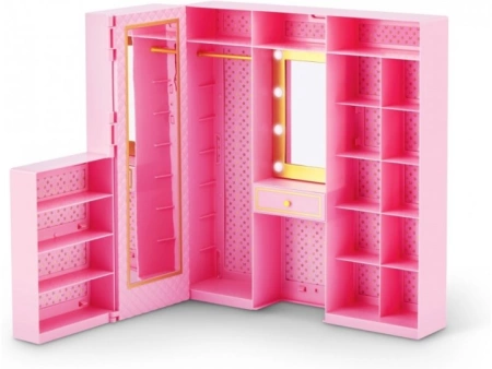 OUTLET SZAFA MARZEŃ LALKI zestaw dla lalek MEBLE LUSTRO ZŁOTA TOREBKA 15 elementów