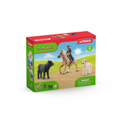 SCHLEICH 42578 ZESTAW Kowboj dżokej koń krowa pies