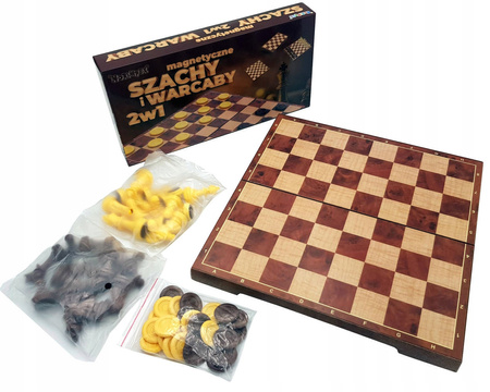 OUTLET 2w1 Szachy warcaby magnetyczne 25x25 cm plansza składana gra rodzinna