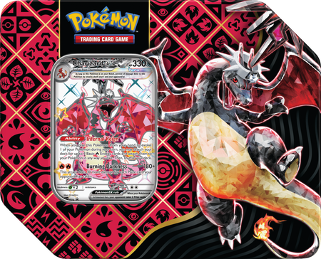 Pokemon TCG CHARIZARD Paldean Fates Tin duża puszka 5 boosterów +promo ORYGINALNE KARTY