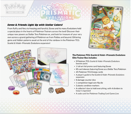 Pokemon Prismatic Evolutions ETB Elite Zestaw Trainer Box ORYGINALNE KARTY