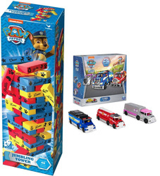 4w1 PAW PATROL Wieża Drewniane klocki +3x Metal Big Truck Auto SKYE CHASE