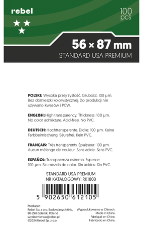 Koszulki PREMIUM Rebel 56x87 Standard Usa American na karty do gier 100 szt