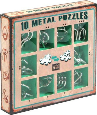 OUTLET 10 ŁAMIGŁÓWEK METALOWYCH zielony zestaw Metal Puzzles łamigłówki metalowe