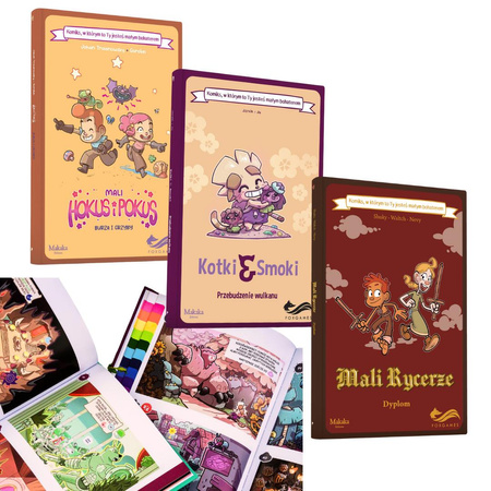 ZESTAW 3 GIER GW FOKSAL Mali Rycerze Dyplom Kotki i Smoki Mali Hokus Pokus