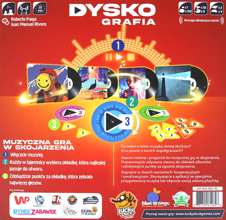 DYSKOGRAFIA MUZYCZNA GRA IMPREZOWA szybka planszowa 3-8 GRACZY hity muzyki