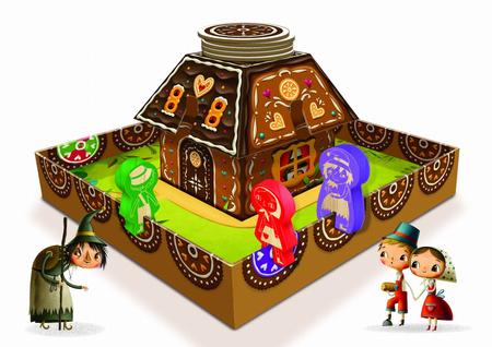 Jaś i Małgosia gra planszowa rodzinna kooperacja piękne elementy domek 3D