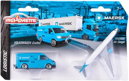 2w1 SAMOLOT Maersk +CIĘŻARÓWKA Volkswagen Crafter model metalowy kurierski