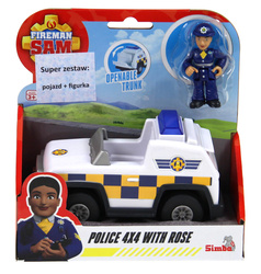 STRAŻAK SAM ZESTAW JEEP 4x4 POLICJA ROSE pojazd OTWIERANY BAGAŻNIK +FIGURKA