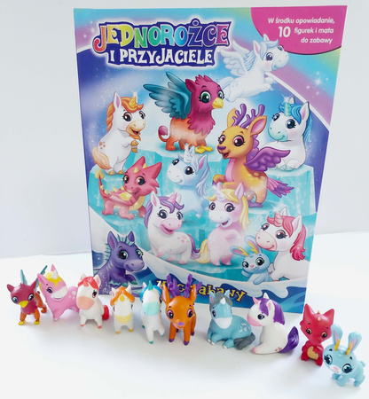 JEDNOROŻCE I PRZYJACIELE KSIĄŻKA ZABAWKI FIGURKI MATA DO ZABAWY DLA DZIECI