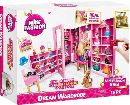 OUTLET SZAFA MARZEŃ LALKI zestaw dla lalek MEBLE LUSTRO ZŁOTA TOREBKA 15 elementów