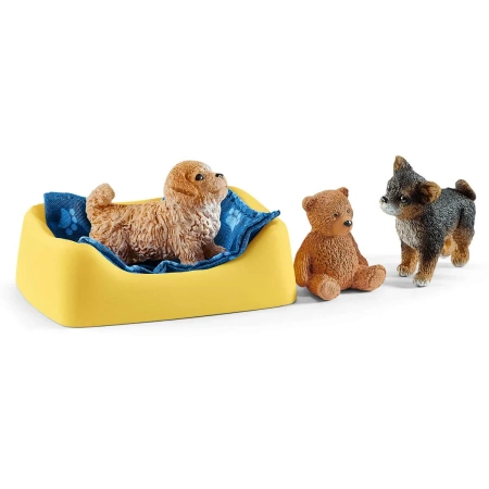 Schleich 42480 POKÓJ DLA PSÓW 4 FIGURKI pies psy miś ogrodzenie płot buda 