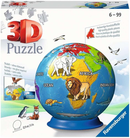PUZZLE 3D DZIECINNY GLOBUS DLA DZIECI ZWIERZĘTA PUZLE RAVENSBURGER