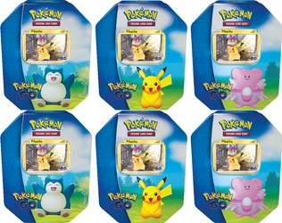 6x PUDEŁKO METALOWE PIKACHU SNORLAX BLISSEY Karty Pokemon Go TCG 24 booster ORYGINALNE KARTY