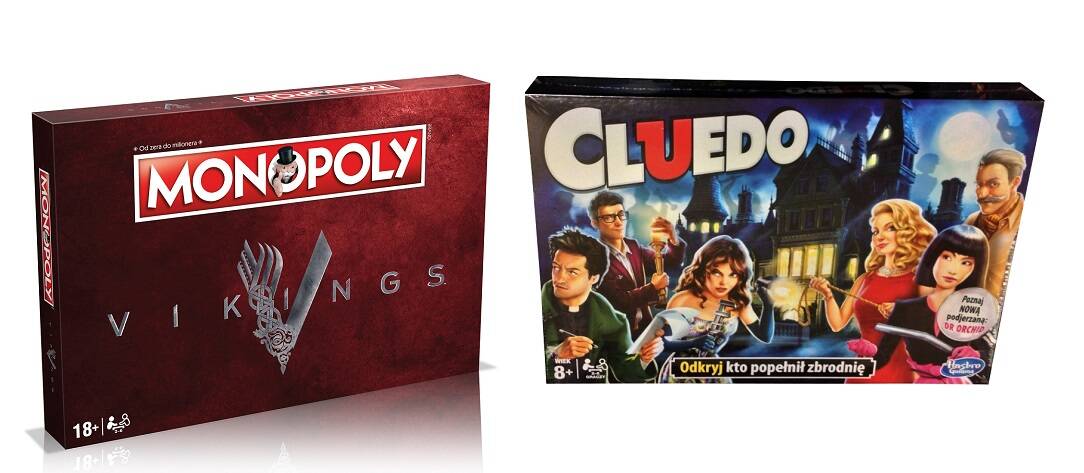 CLUEDO kultowa gra planszowa detektyw HASBRO POLSKA +MONOPOLY WIKINGOWIE