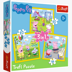 PUZZLE 3w1 Wesoły dzień Świnki Peppy 34849 Trefl