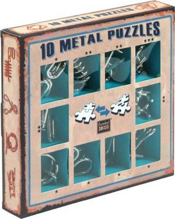10 ŁAMIGŁÓWEK METALOWYCH niebieski zestaw Puzzles