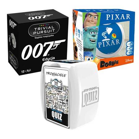 3w1 Dobble Disney Pixar +Quiz Friends Przyjaciele +James Bond gra planszowa