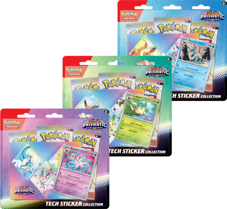 3w1 Pokemon Prismatic Evolutions naklejki Tech Sticker ORYGINALNE KARTY