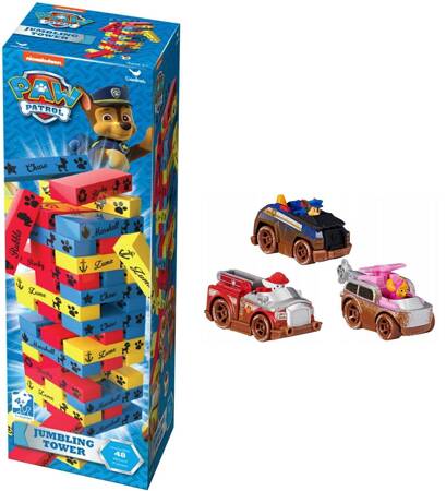 4w1 PAW PATROL Wieża Drewniane klocki +3x Metal Big Truck Auto SKYE CHASE