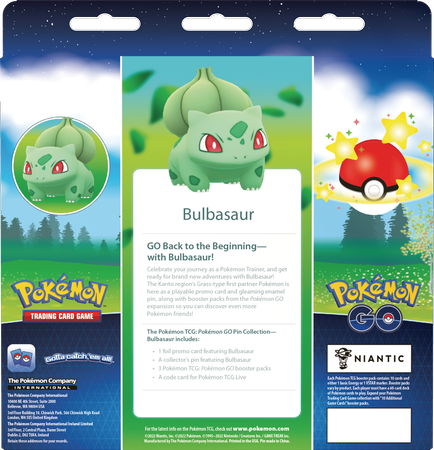 BULBASAUR +3x BOOSTER karty PRZYPINKA +KOD gra POKEMON TCG GO Pin Collection ORYGINALNE KARTY