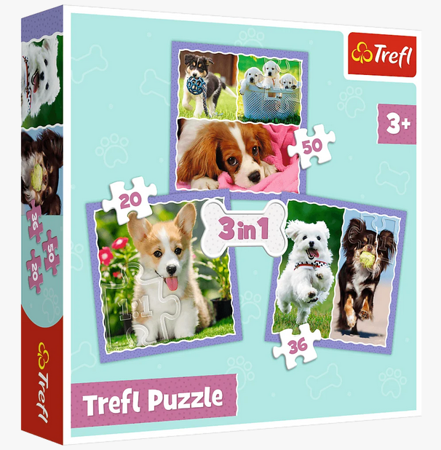 PUZZLE 3w1 Urocze pieski 34854 Trefl