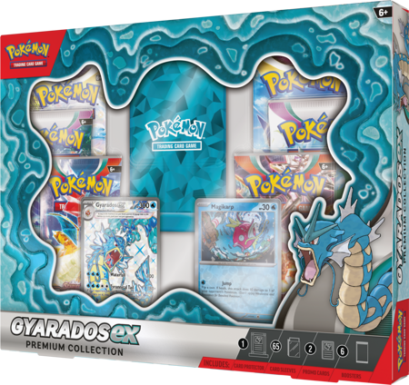 Pokémon Gyarados Ex Premium Collection Box Ex 6 boosterów koszulki 2 promo ORYGINALNE KARTY