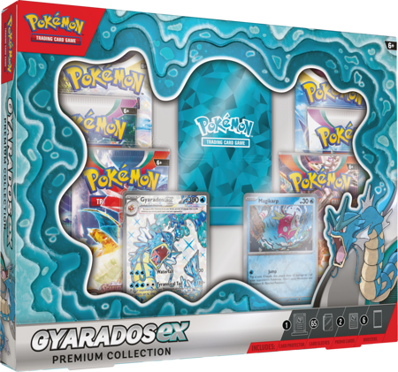 Pokémon Gyarados Ex Premium Collection Box Ex 6 boosterów koszulki 2 promo ORYGINALNE KARTY